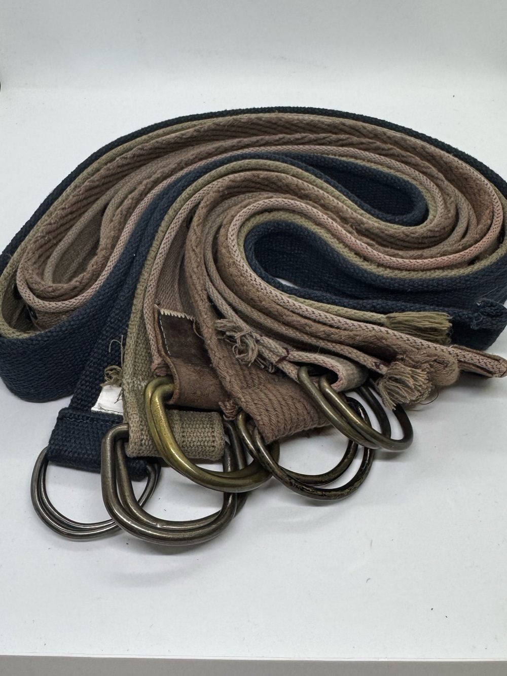 Lot of 5 Canvas D-Ring Belts Boho Military Neutral Earth Tone Adjustable OSFM
